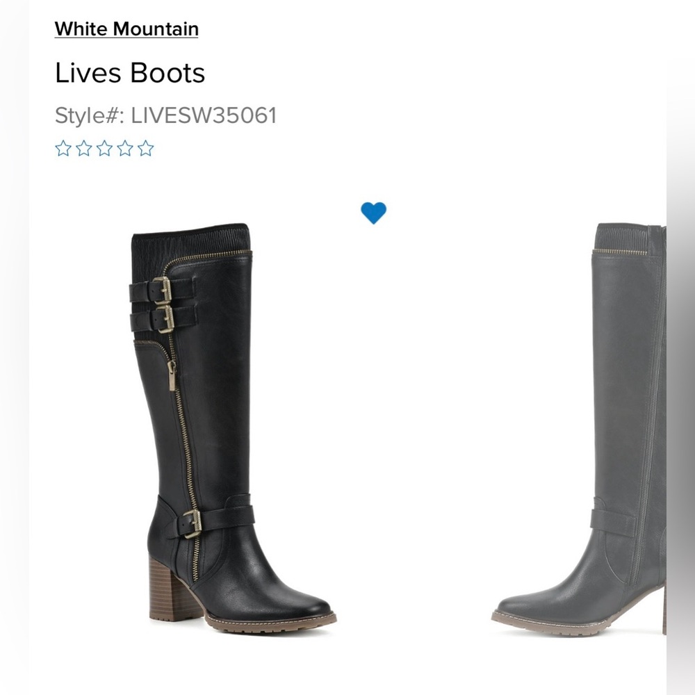 White Mountain Black Leather Knee-High Riding Boots with Buckle Detail